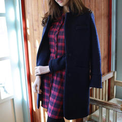 2016秋冬新款韩版女装羊毛大衣女中长款纯色娃娃领毛呢外套加厚