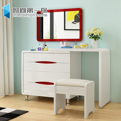 现代简约小户型卧室可伸缩梳妆台带镜白色烤漆板式多功能化妆桌子