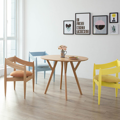 北欧日式简约现代圆餐桌小户型白橡木餐桌实木圆形餐桌椅组合