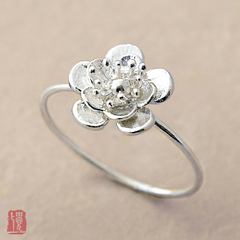 原创设计手工925银可爱小巧中国风桃花花朵银戒指纯银指环银饰