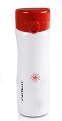 星巴克正品代购2013年圣诞白色晶灿雪花红盖不锈钢杯保温杯新杯型