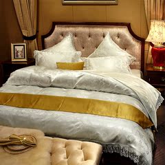 高端欧美式样板房间展示真丝六件套件 纯白色重磅桑蚕丝床上用品