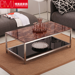 客厅仿大理石台面茶几简约现代小户方型钢化玻璃不锈钢茶桌长方形