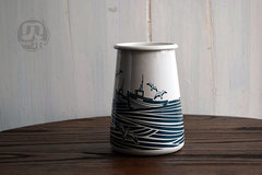 贝尔搪瓷、英国订单 海鸥与船1.1L咖啡瓶 珐琅瓶 花瓶 木勺收纳筒