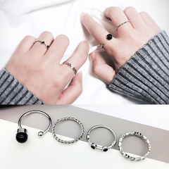 韩国时尚几何造型原宿金属朋克关节戒开口戒指环四件套个性套戒