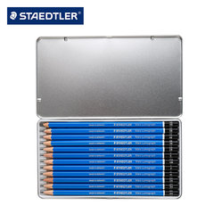 德国STAEDTLER施德楼 100 G12 S 蓝杆绘图素描铅笔12支铁盒装