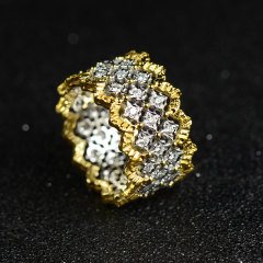 18k黄金钻石戒指奢华宫廷意大利复古古着风拉丝镂空蕾丝款戒指