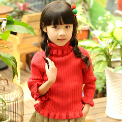 女童秋冬季2016儿童装新款纯红色加厚百搭套头打底衫女童高领毛衣