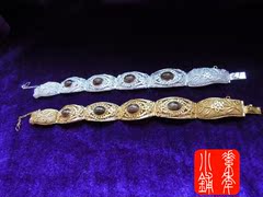 【贵胄】70年代老北京铜胎花丝镶嵌金星石手链手钏老货  收藏