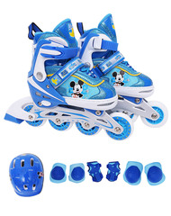 迪士尼溜冰鞋儿童全套3~10男女直排轮滑旱冰鞋可调大小闪光带刹车