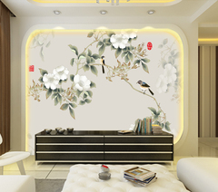 中式客厅沙发电视背景墙壁纸 3d无缝整张无纺布墙纸壁画 花鸟墙布