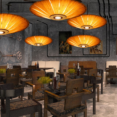 东南亚实木飞碟木皮灯创意中式餐厅客厅酒店卧室会所简约圆形灯具