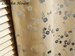 爱卡家居田园风格银色小梅花图案遮光窗帘定制客厅卧室环保遮光布