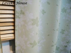 爱卡家居田园风格浅绿底色樱花遮光窗帘定做客厅卧室环保遮光布