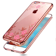 新款苹果6S电镀手机壳6plus镶钻软胶套iphone7水钻全包硅胶软壳女