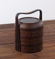 大漆竹编食盒 竹篮 手提 茶具收纳盒 三层 普洱茶七字饼盒 竹茶盒