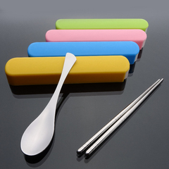 韩式不锈钢餐具套装 学生筷子勺子便携式盒子 儿童不锈钢餐具批发