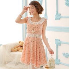 【媚/Maykii】夏装新款日系甜美连衣裙娃娃领韩版雪纺公主裙