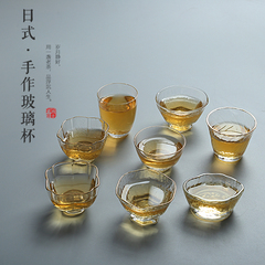 出口日本六角金边品茗杯主人杯水晶玻璃锤目纹小茶杯耐热功夫茶具
