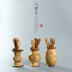 茶道六君子 手工复古手绘粗陶整套实木竹陶瓷组合 功夫茶具配件
