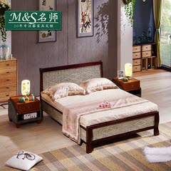 欧式藤木床双人天然藤艺床双人床卧室藤条沙发床家具印尼藤编床板