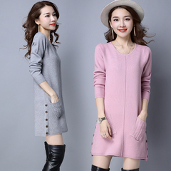 2016毛衣女冬季新款韩版女装针织衫中长款宽松大码套头长袖打底衫