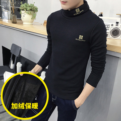 男装冬季加绒加厚长袖T恤潮男时尚韩版修身高领打底小衫