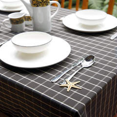 美式简约乡村田园防水桌布餐桌布棕黑格子北欧餐厅台布茶几布布艺