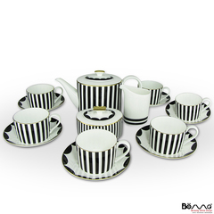几何简欧英式黑白条纹骨瓷15头咖啡具茶具套具会所酒店样板房家居