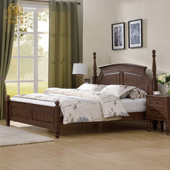 美式乡村全实木床1.8米1.5米双人床罗马柱成人床卧室橡木家具婚床