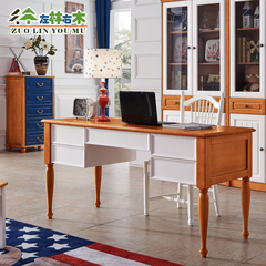 实木书桌家用电脑桌办公桌书柜组合简约写字台烤漆书桌地中海书桌