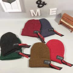 帽子女冬季韩版贴布圆铁环飘带毛线帽百搭加厚保暖贴布针织帽子男