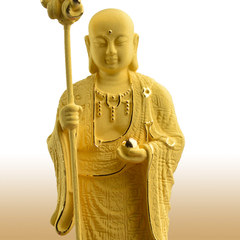 绒沙金黄金工艺品九华山地藏王菩萨佛像娑婆三圣佛教供奉摆件站像