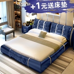 婚床小户型实木皮床真皮软床1.8米现代简约双人主卧床储物床送货