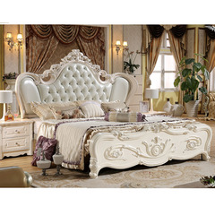 欧式实木床卧室实木雕花双人真皮床高档法式1米2米婚床奢华皮艺床