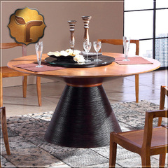 东南亚风格餐厅 客厅家具 实木正品 新槟榔色胡桃木白蜡大圆餐桌