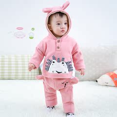 男宝宝冬装套装女1-3岁小童衣服韩版卡通加绒套装婴儿卫衣两件套