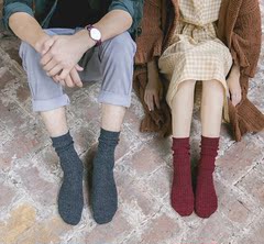 【天天特价】4双装秋冬季粗线全棉情侣袜民族风中筒袜加厚保暖