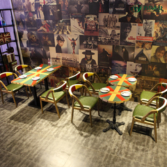 咖啡厅桌椅 主题餐厅实木椅 咖啡桌 工业风混搭 特色餐厅桌椅组合