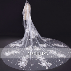 玛格丽莎2016新款韩式大花朵蕾丝3米长款拖尾新娘头纱白色婚头纱