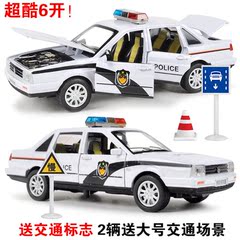 6开门 合金警车金属桑塔纳小汽车模型儿童玩具特警玩具车声光回力