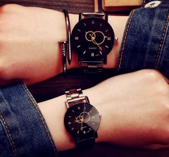 韩版时尚潮流男士腕表非机械钢带防水石英女款中学生情侣手表一对