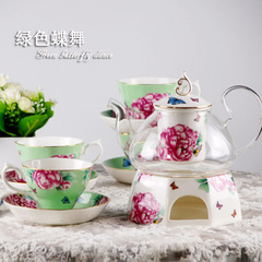 耐热花茶壶套装欧式陶瓷玻璃下午茶茶具大容量蜡烛耐热水果茶壶