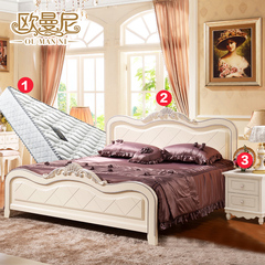 韩式田园床橡木公主床欧式双人床1.51.8米床实木卧室白色家具婚床