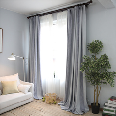 环保竖条纹棉麻窗帘卧室客厅全遮光简约现代窗帘定制成品棉竹节厚