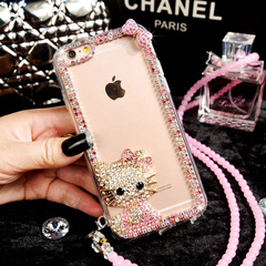 珍珠挂绳苹果6s手机壳水钻 奢华iphone6plus日韩硅胶保护套5s新款
