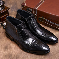 英伦绅士新款 鳄鱼纹牛皮高端男士短靴牛仔靴 正装商务男高帮皮鞋
