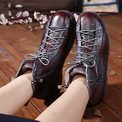 2016年秋季新款复古手工个性绘制真皮女靴厚底鞋坡跟女短靴马丁靴
