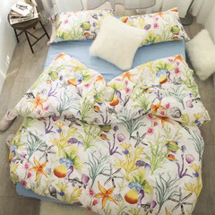 美式田园全棉花卉海洋蓝海星四件套床上用品2*2.3m被套床单床笠款