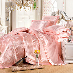 玉色家纺 粉色婚庆床上四件套纯棉春夏天 全棉被套贡缎床品1.8m床